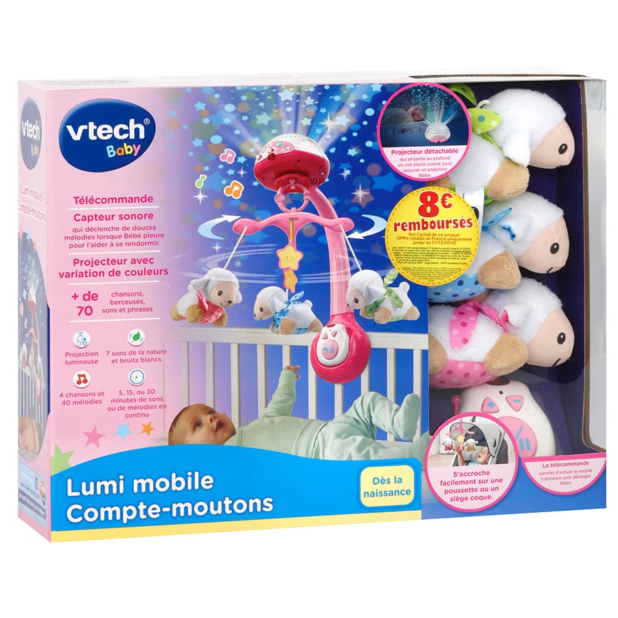 VTECH BABY Lumi Mobile Compte-moutons Rose - Mobile Bébé 7 VTECH BABY Lumi Mobile Compte-moutons Rose - Mobile Bébé – Image 7