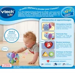 VTECH BABY Mon éléphant Pousse Pousse -VTech Promos Boutique 513605 mon elephant pousse pousse dos boite