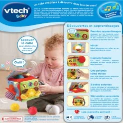VTECH BABY Cube Interactif éveil Sensoriel -VTech Promos Boutique 528205 Cube interactif C3A9veil sensoriel dos