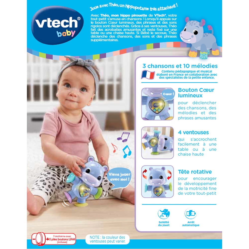VTECH BABY Théo, Mon Hippo Pirouette - Jouet Interactif 6 VTECH BABY Théo, Mon Hippo Pirouette - Jouet Interactif – Image 6