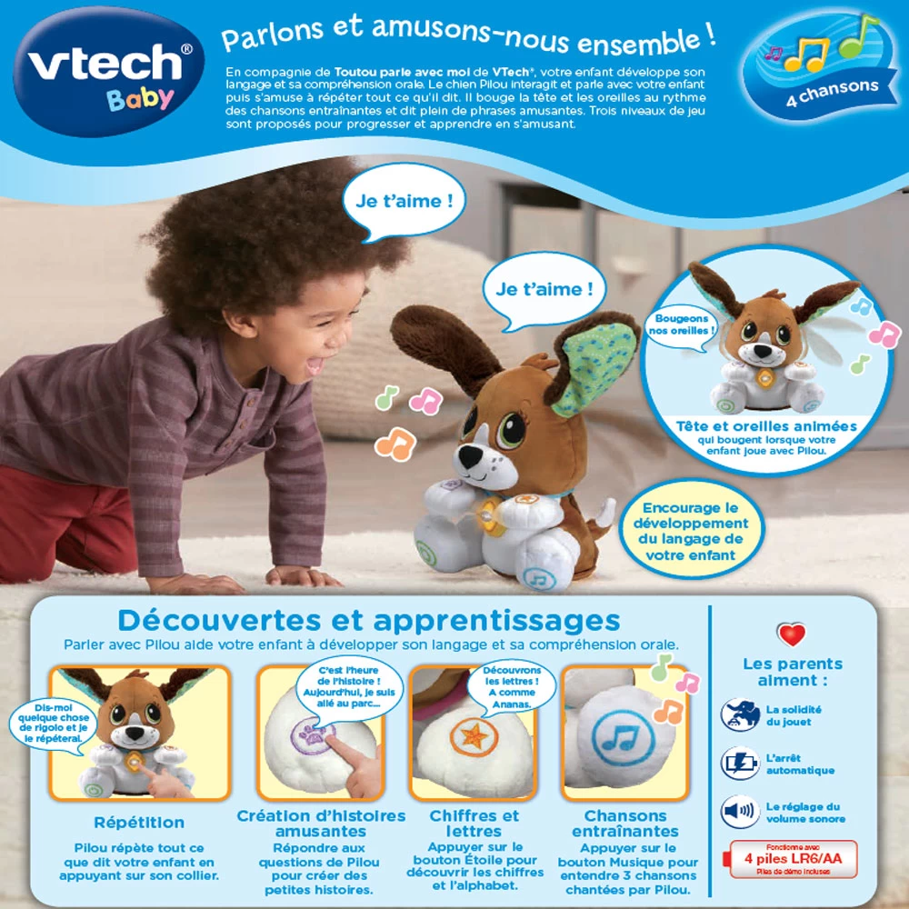 VTECH BABY Toutou Parle Avec Moi - Chien Peluche Interactif 3 VTECH BABY Toutou Parle Avec Moi - Chien Peluche Interactif – Image 3